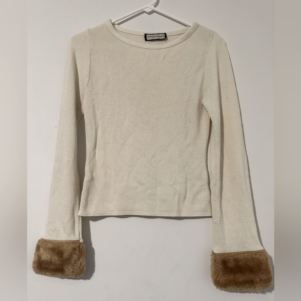 Vintage The Great American Sweater Cream Color w/ Brown Faux Fur Wrists